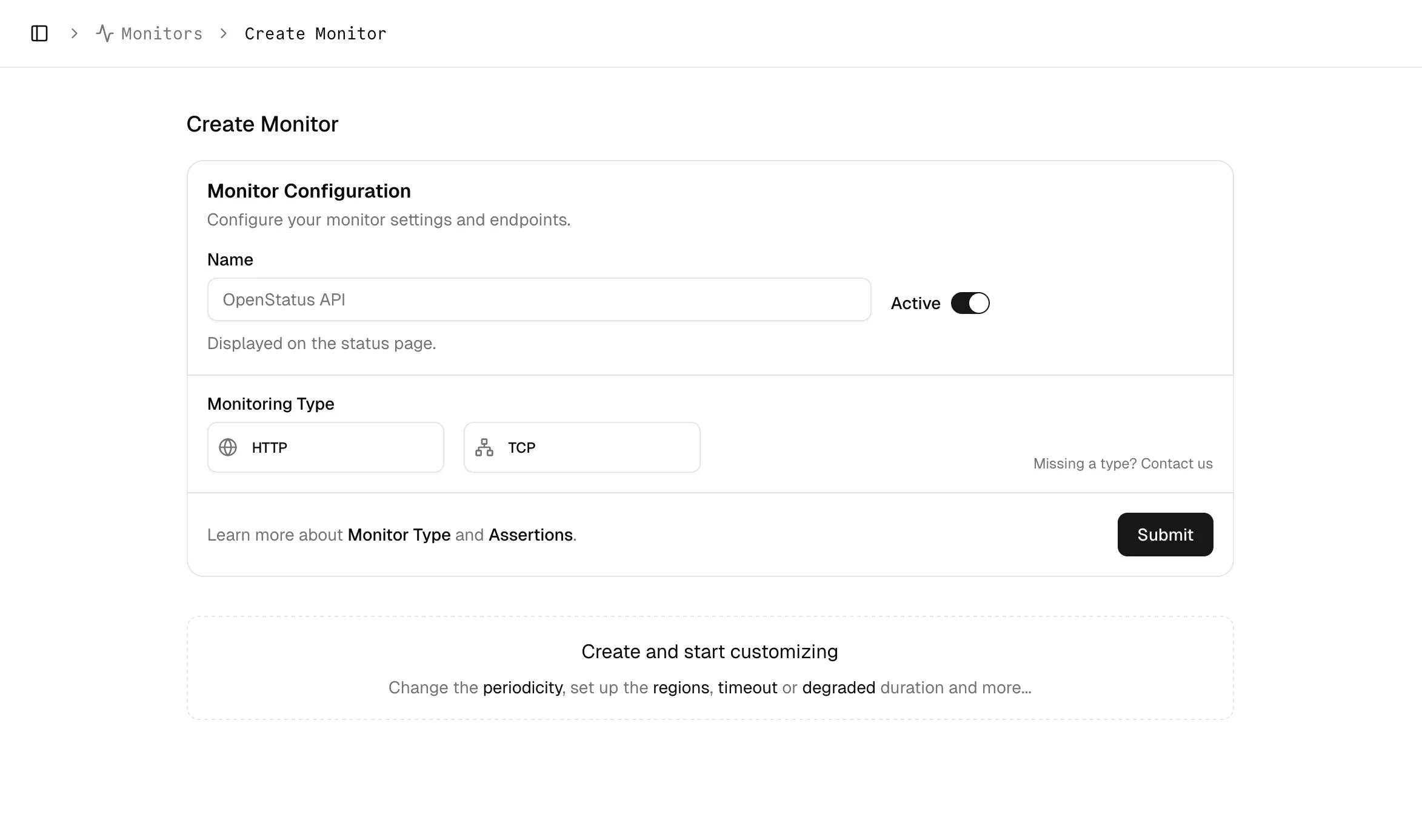 Charts with status code and response time