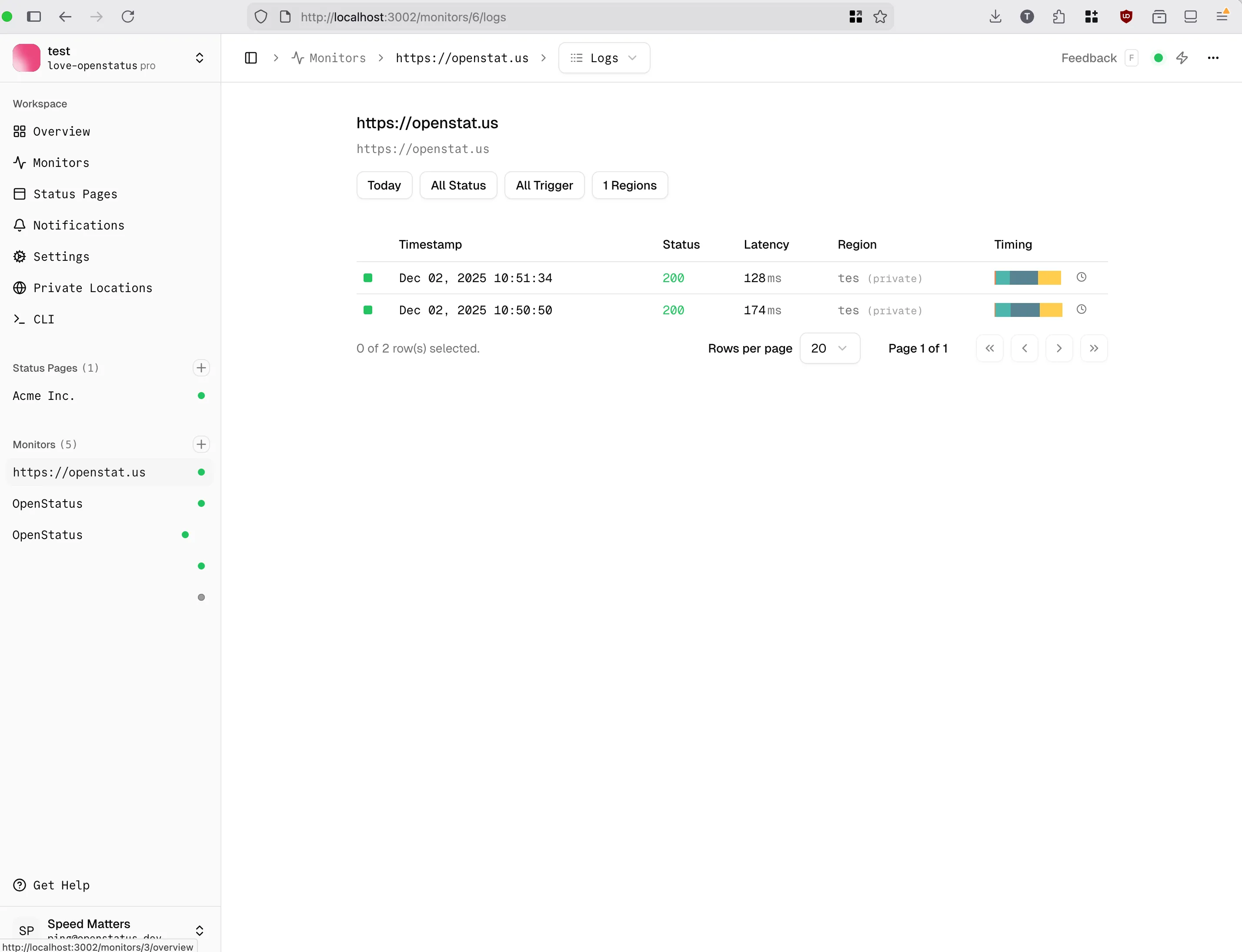 Openstatus running locally
